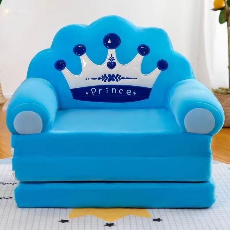 Children's folding sofa bed, removable and washable, three layers, total length 115cm*50cm, blue crown cat's claw