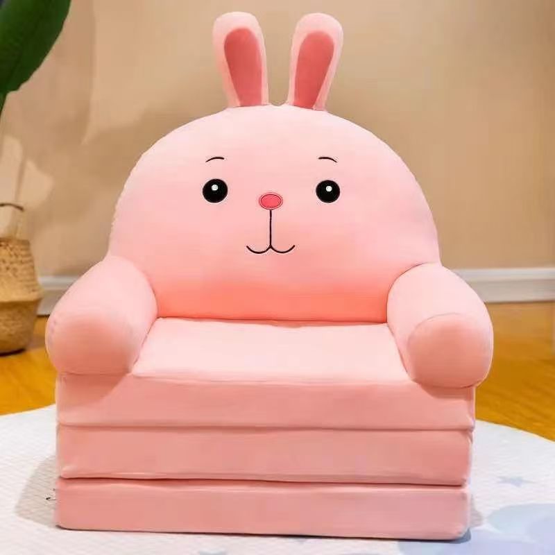 Children's folding sofa bed, removable and washable, three layers, total length 115cm*50cm, pink rabbit