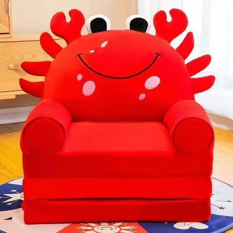 Children's folding sofa bed, removable and washable, three layers, total length 115cm*50cm, red crab