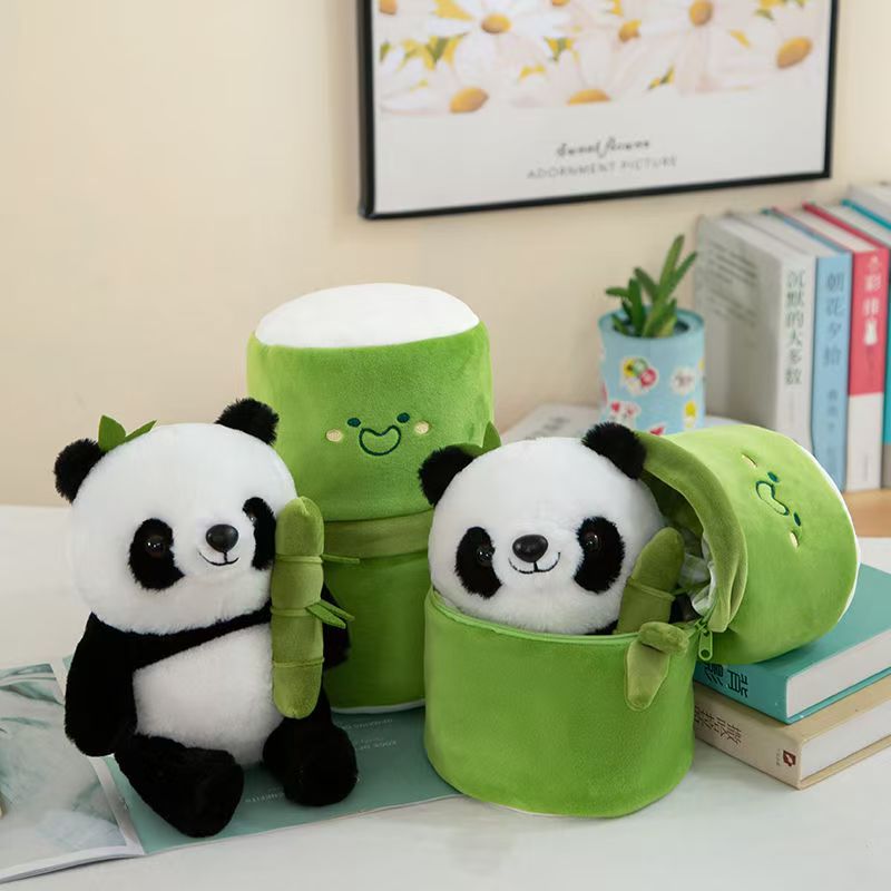 Bamboo panda plush toy, cute panda hugging bamboo doll