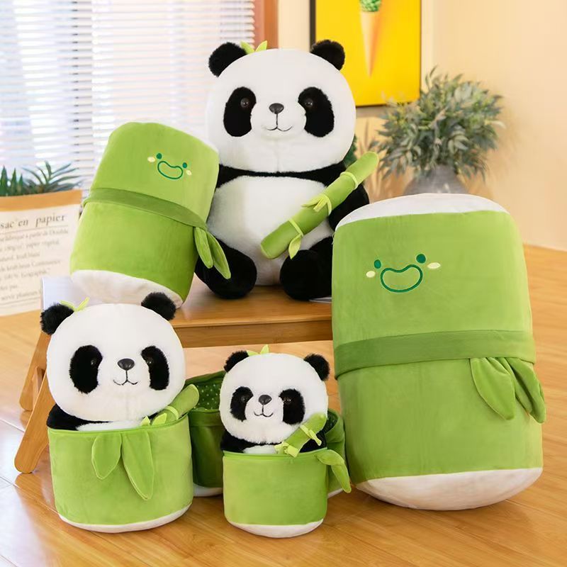 Bamboo panda plush toy, cute panda hugging bamboo doll
