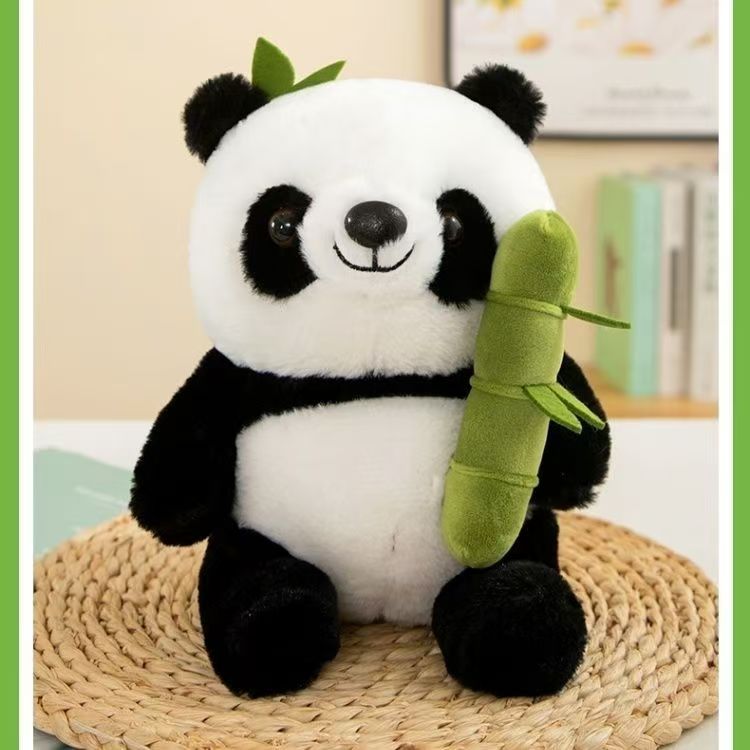 Bamboo panda plush toy, cute panda hugging bamboo doll