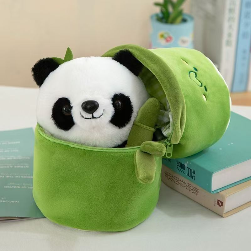 Bamboo panda plush toy, cute panda hugging bamboo doll